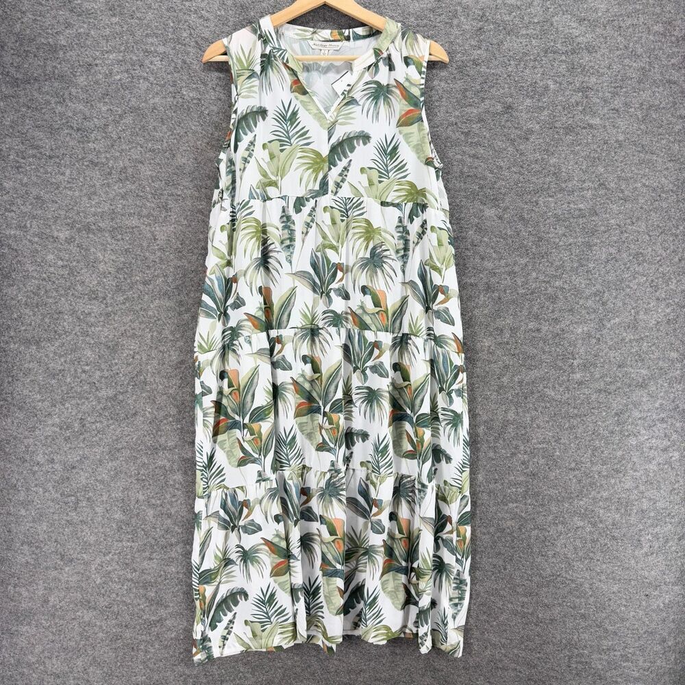 New Heritage Charng Dress Women L large White Floral Maxi Long V-Neck Sleeveless